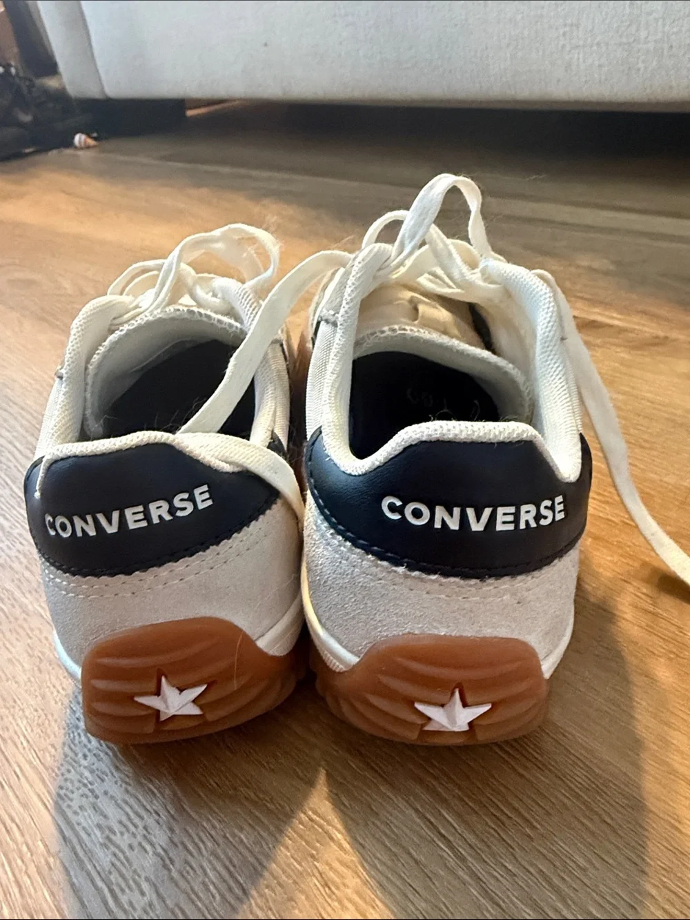 Converse White Low-Top Sneakers with Black Chevron Star and Gum Sole